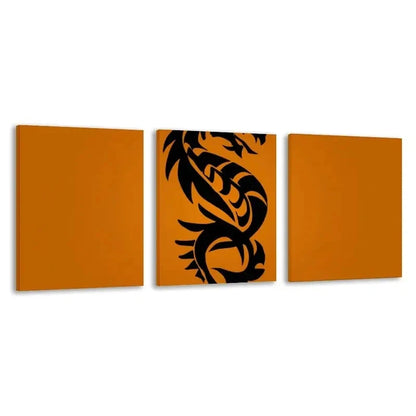 3pcs Black & Orange Modern Tribal Dragon   Wall Art Set Canvas Framed 60x90cm - High Quality Print 100% Australian Made Wall Canvas Ready to Hang