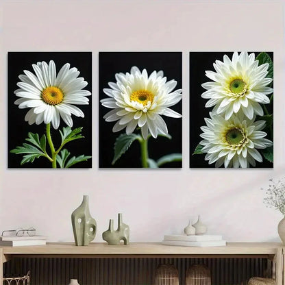 3pcs White Daisy Floral Modern Flower Painting Wall Art Set Canvas Framed 40x60cm - High Quality Print 100% Australian Made Wall Canvas Ready to Hang