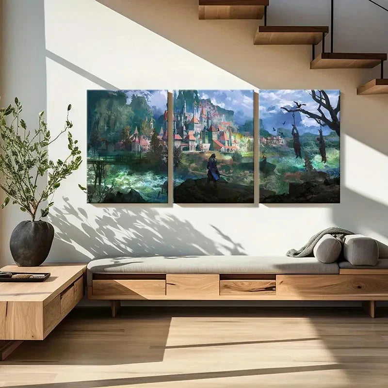 3pcs Game Scenery Art Magical Aesthetics  Wall Art Set Canvas Framed 60x90cm - High Quality Print 100% Australian Made Wall Canvas Ready to Hang
