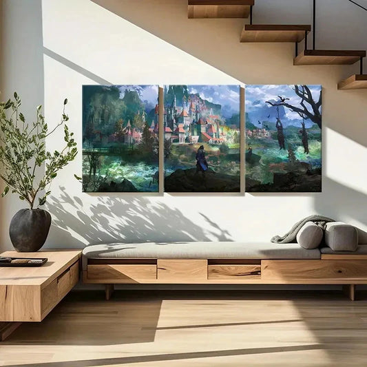 3pcs Game Scenery Art Magical Aesthetics  Wall Art Set Canvas Framed 60x90cm - High Quality Print 100% Australian Made Wall Canvas Ready to Hang