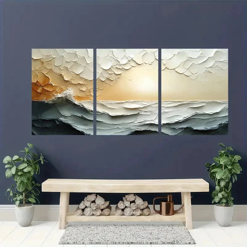 3pcs Original Abstract Painting Brown Acrylic Metal Print Ready to Hang Art