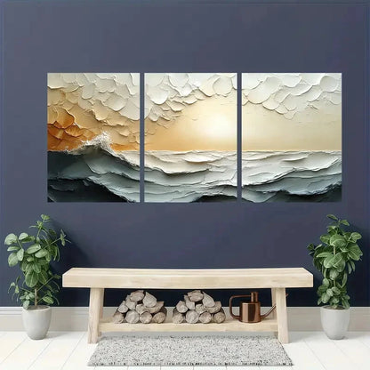 3pcs Original Abstract Painting Brown Acrylic Metal Print Ready to Hang Art