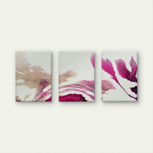 3pcs Abstract Magenta and Gold Fluid Marble Wall Art Set Canvas Framed 40x60cm - High Quality Print 100% Australian Made Wall Canvas Ready to Hang