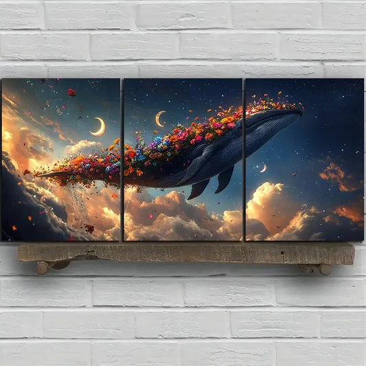 3pcs Beautiful Whale Moon White Clouds Metal Print Ready to Hang Art