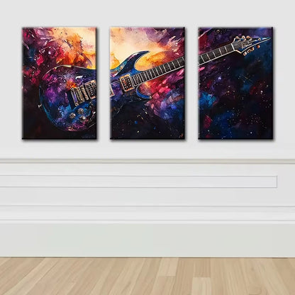 3pcs Vibrant Guitar Fantasy Illustration Wall Art Set Canvas Framed 60x90cm - High Quality Print 100% Australian Made Wall Canvas Ready to Hang