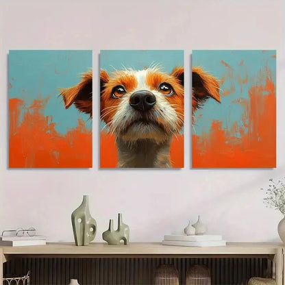 3pcs Vibrant Blue & Orange Abstract Dog Metal Print Ready to Hang Art