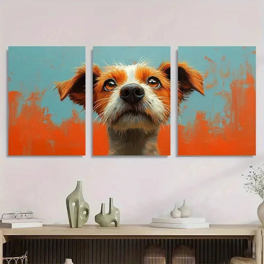 3pcs Vibrant Blue & Orange Abstract Dog Metal Print Ready to Hang Art