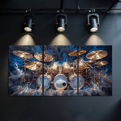 3pcs Drum Set Oil Painting Abstract Music Theme Metal Print Ready to Hang Art