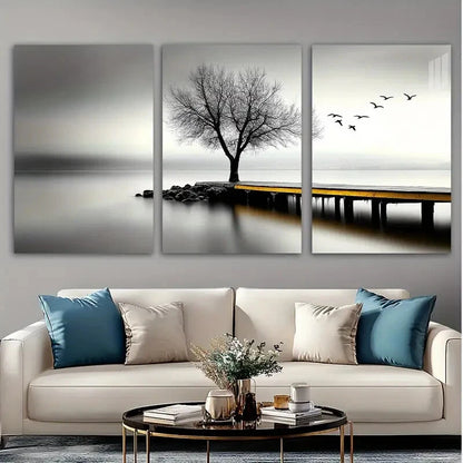 3pcs Seaside Birds and Trees Modern Classic Metal Print Ready to Hang Art