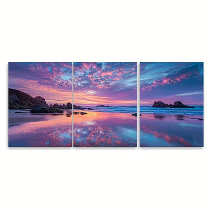 3pcs Sea Sunset Cloud Reflection Landscape, Metal Print Ready to Hang Art
