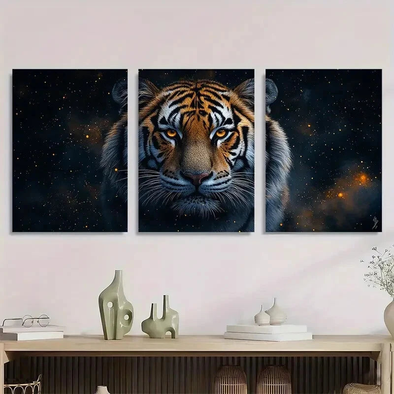 3pcs Vibrant White Tiger Animal Metal Print Ready to Hang Art