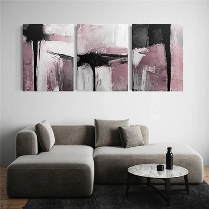 3pcs Abstract Black Pink Modern Style Metal Print Ready to Hang Art