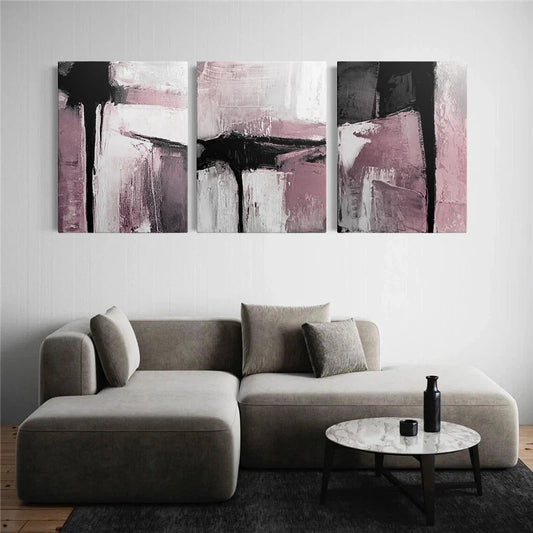 3pcs Abstract Black Pink Modern Style Metal Print Ready to Hang Art