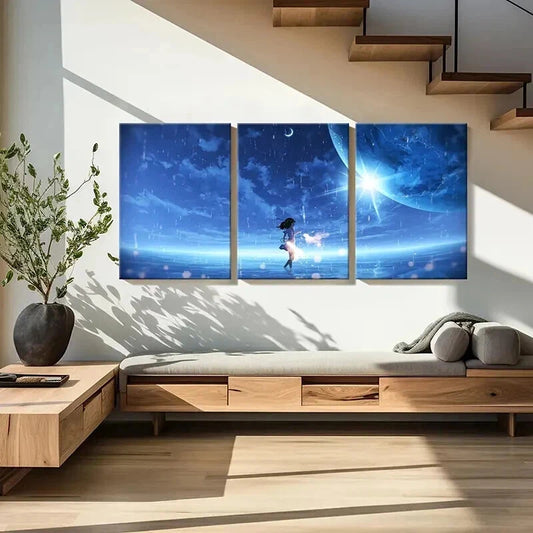 3pcs Modern Fantasy Art Anime Girl Wall Art Set Canvas Framed 40x60cm - High Quality Print 100% Australian Made Wall Canvas Ready to Hang