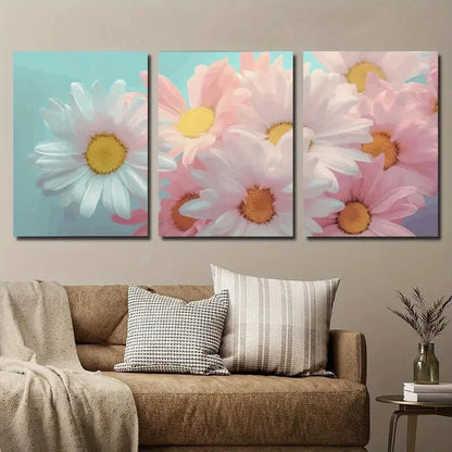 3pcs Vibrant Pink & White Daisies Décor Perfect Wall Art Set Canvas Framed 40x60cm - High Quality Print 100% Australian Made Wall Canvas Ready to Hang