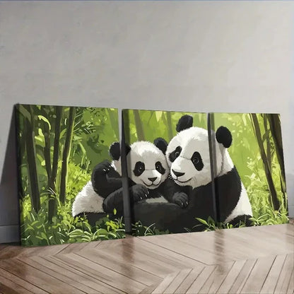 3pcs Cute panda family Wall Art Set Canvas Unframed - High Quality Print 100% Australian Made Wall Canvas