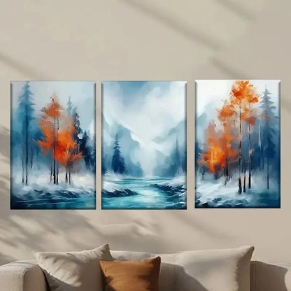 3pcs Painting of a River in The Woods Wall Art Set Canvas Framed 40x60cm - High Quality Print 100% Australian Made Wall Canvas Ready to Hang