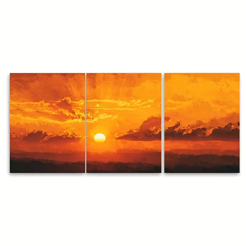 3pcs Orange Red Yellow Sunrise/Sunset Landscape Metal Print Ready to Hang Art