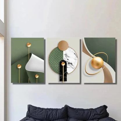 3pcs Abstract Luxury Golden Geometry Printing Metal Print Ready to Hang Art