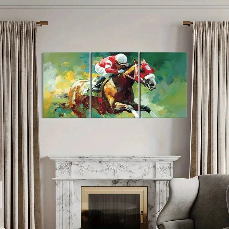 3pcs Artistic Equestrian Scene Vibrant Colors Metal Print Ready to Hang Art
