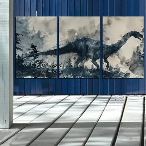 3pcs Dinosaur Wall Art Triptych Canvas Framed 60X90 cm - High Quality Print 100% Australian Made Wall Canvas Ready to Hang