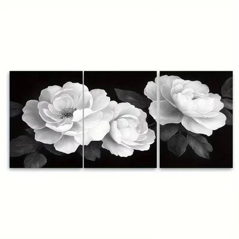 3pcs Black and White Floral Rose Metal Print Ready to Hang Art