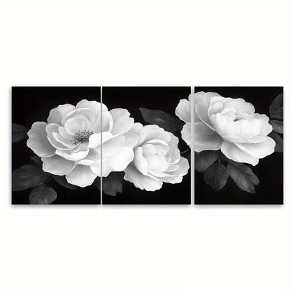 3pcs Black and White Floral Rose Metal Print Ready to Hang Art