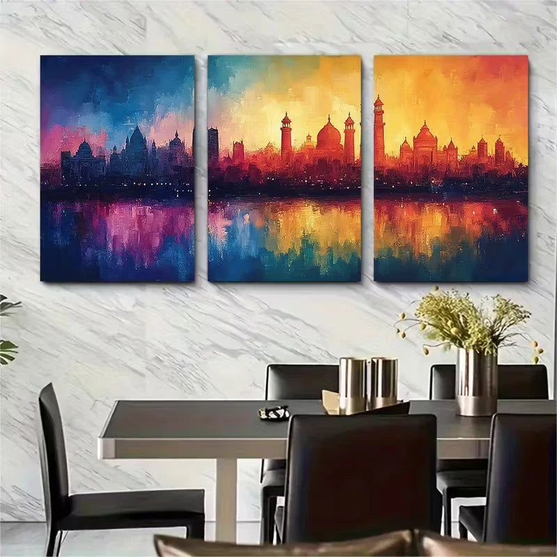 3pcs Colorful Delhi Skyline Metal Print Ready to Hang Art