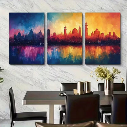 3pcs Colorful Delhi Skyline Metal Print Ready to Hang Art