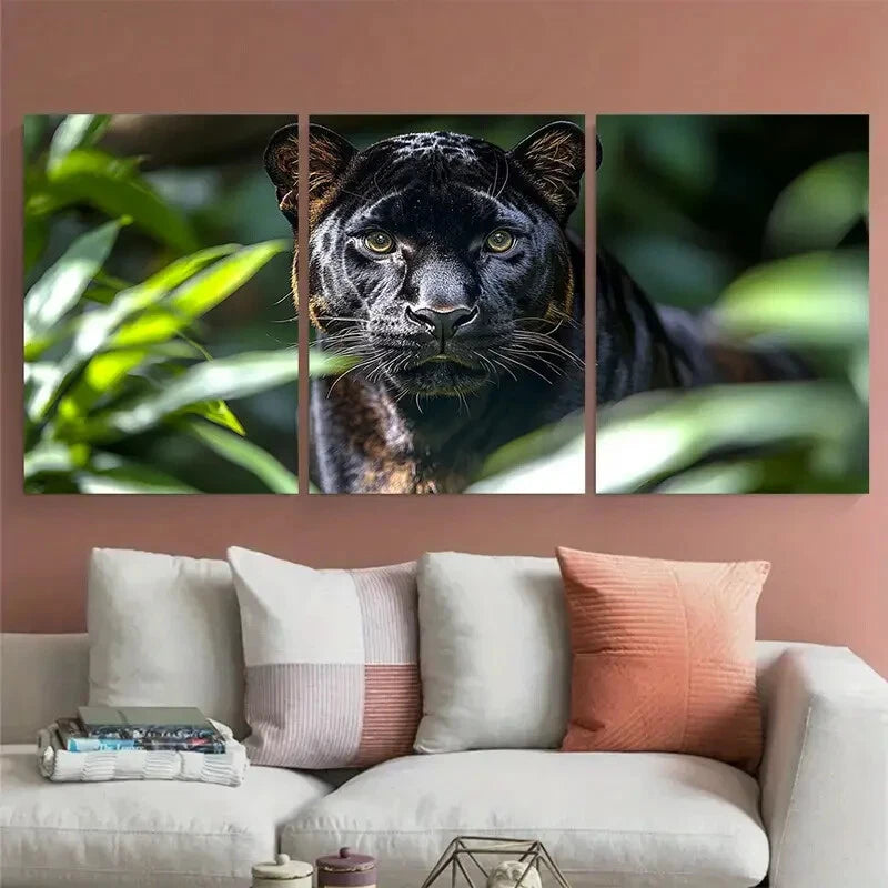 3pcs Majestic Black Panther Wildlife Photography Metal Print Ready to Hang Art