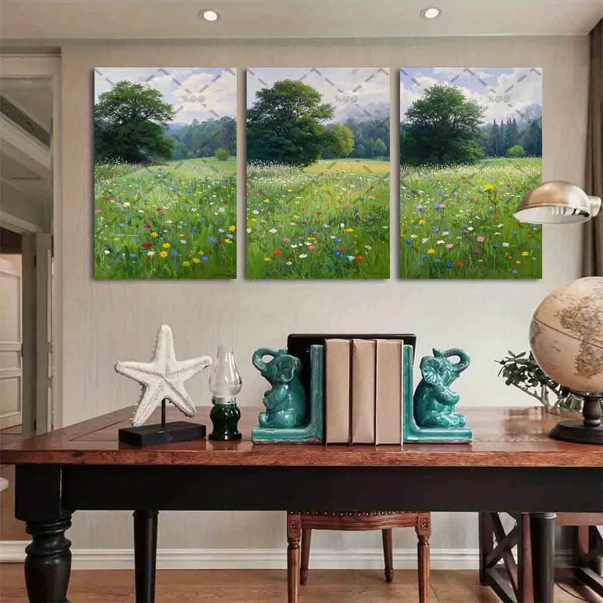 3pcs Vibrant Wildflowers & Lush Greenery Metal Print Ready to Hang Art