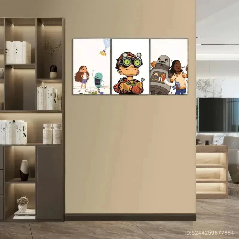 3pcs Robot Prints in Modern Art Style Decorative Metal Print Ready to Hang Art