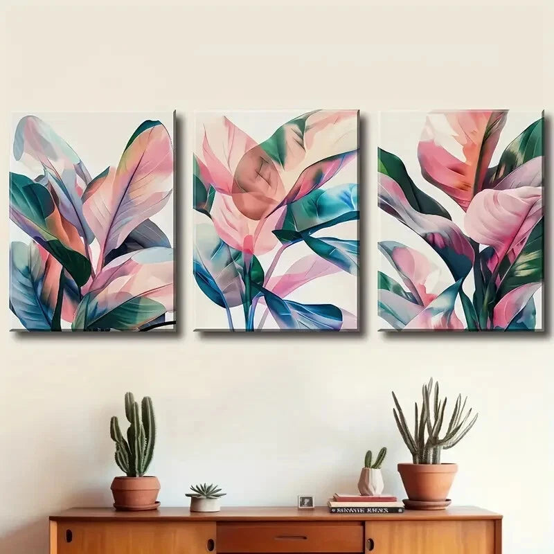 3pcs Art Abstract Plant Leaves Canvas Prints Metal Print Ready to Hang Art