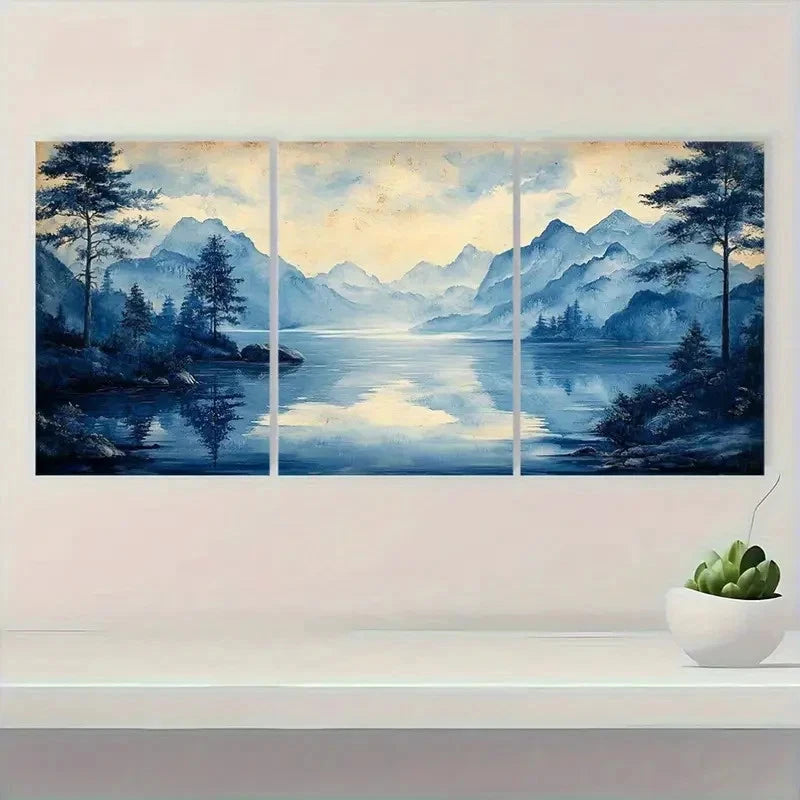 3pcs Vintage Serene Valley & Mountain Landscape Metal Print Ready to Hang Art