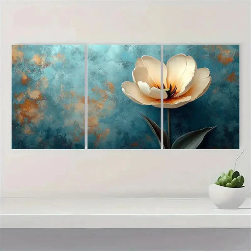 3pcs Beige Tulip Flower White Nature Wall Art Set Canvas Unframed - High Quality Print 100% Australian Made Wall Canvas