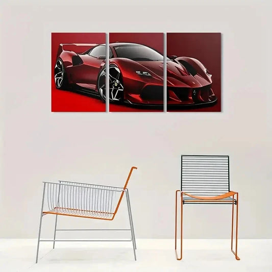 3pcs Sports Car Vibrant Automotive Metal Print Ready to Hang Art