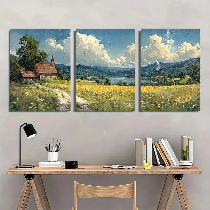 3pcs Housatonic Valley Landscape Art Painting Metal Print Ready to Hang Art