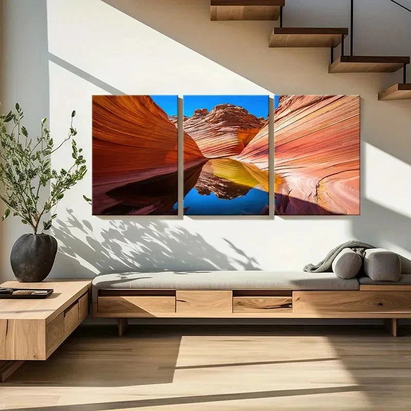 3pcs Wave Rocky Canyon Arizona Landscape Wall Art Set Canvas Framed 40x60cm - High Quality Print 100% Australian Made Wall Canvas Ready to Hang