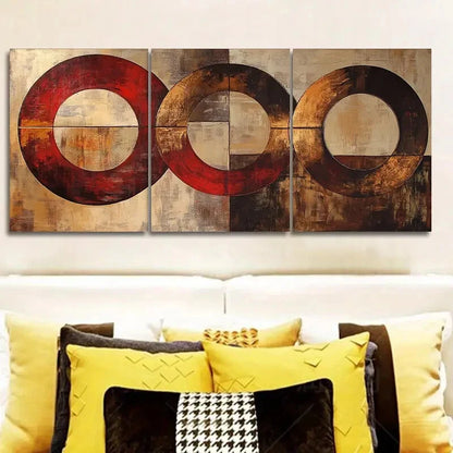3pcs Abstract Designs of Circles And Rings Metal Print Ready to Hang Art
