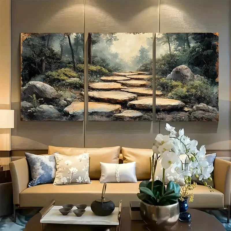 3pcs Zen Garden Path Wabi Sabi Decor Metal Print Ready to Hang Art