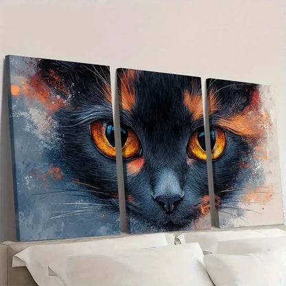 3pcs Modern Retro Style Cat Illustration Wall Art Set Canvas Framed 40x60cm - High Quality Print 100% Australian Made Wall Canvas Ready to Hang