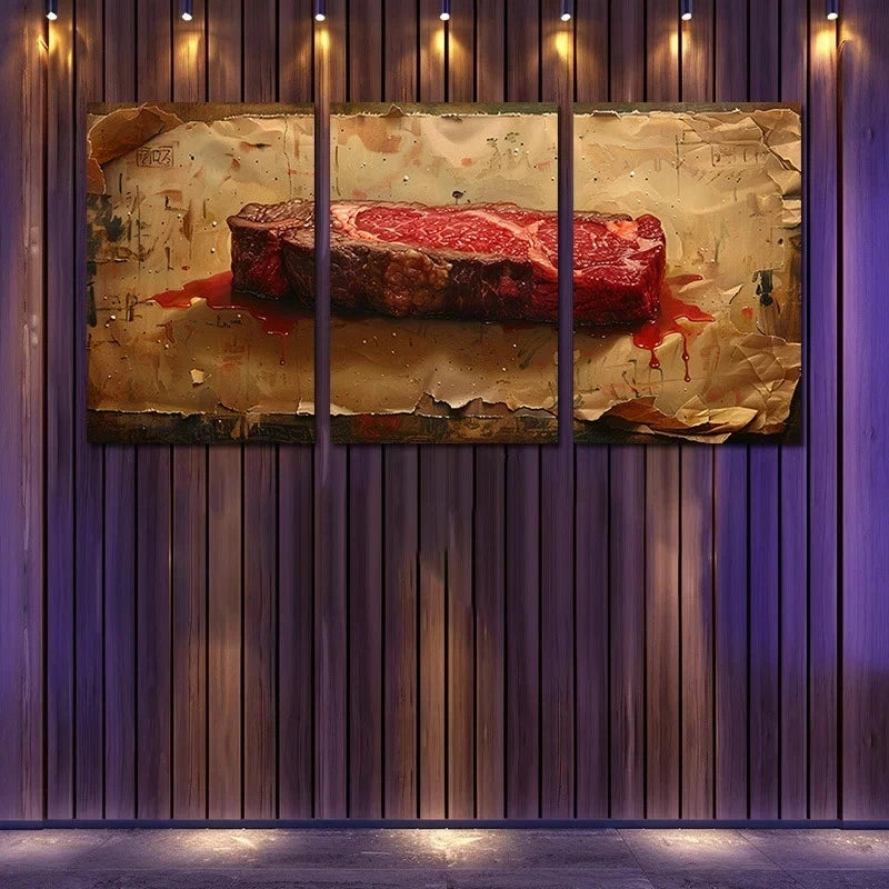 3pcs Delicious Steak Vintage Illustration Metal Print Ready to Hang Art