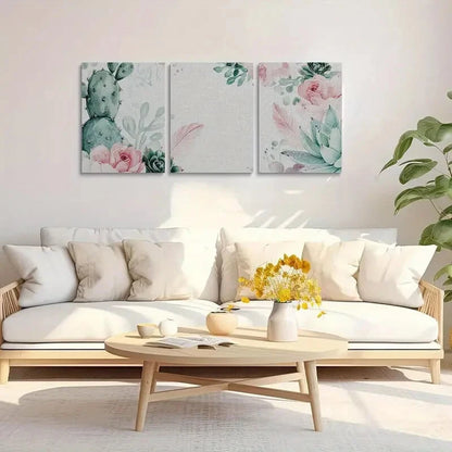 3pcs Watercolor Cactus Canvas Painting Metal Print Ready to Hang Art