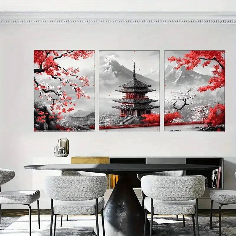 3pcs Asian Theme Modern Ink Print Metal Print Ready to Hang Art