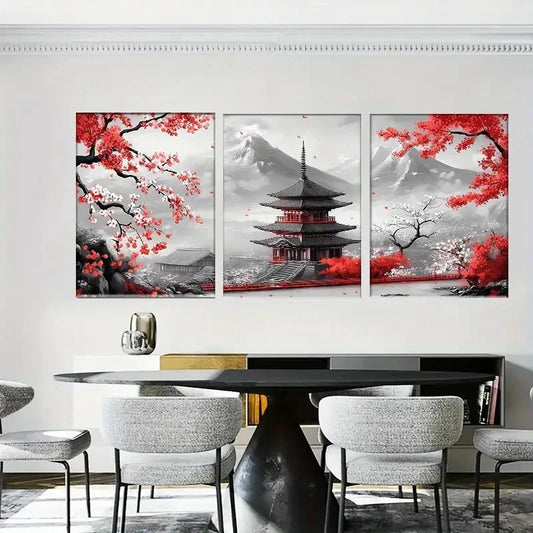 3pcs Asian Theme Modern Ink Print Metal Print Ready to Hang Art