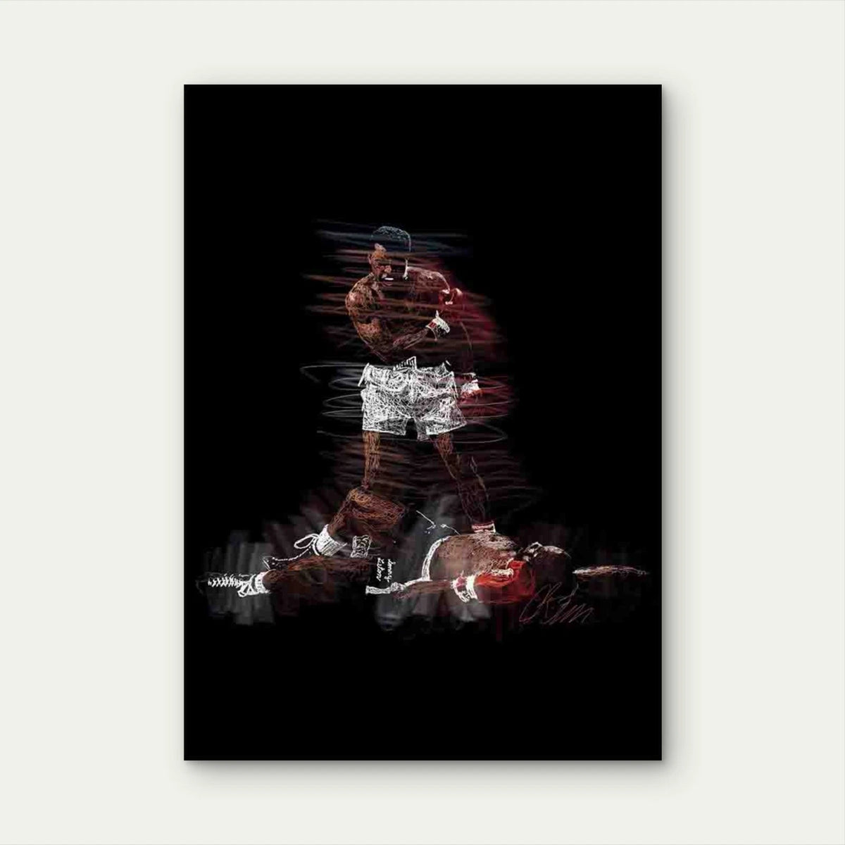 Triumphant Boxer Defeats Fallen Opponent 40x60cm Metal Print Ready to Hang