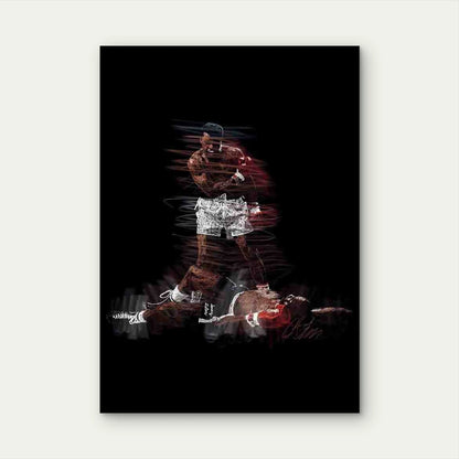 Triumphant Boxer Defeats Fallen Opponent 40x60cm Metal Print Ready to Hang