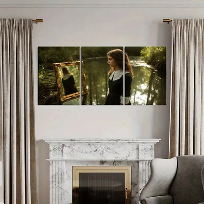3pcs Woman Reflection Mirror Forest Scene Metal Print Ready to Hang Art