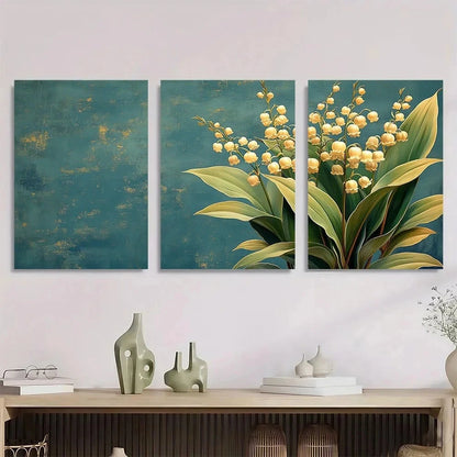 3pcs Vintage Lily of the Valley Botanical Metal Print Ready to Hang Art