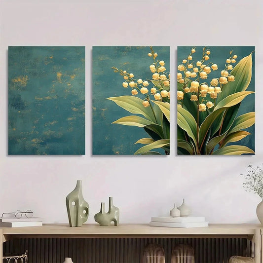 3pcs Vintage Lily of the Valley Botanical Metal Print Ready to Hang Art